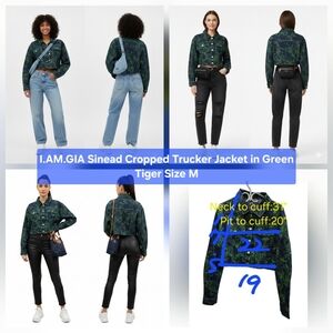 I.AM.GIA Sinead Cropped Trucker Jacket in Green Tiger Size M